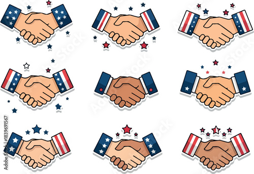 Diverse Handshakes Symbolizing American Unity and Collaboration