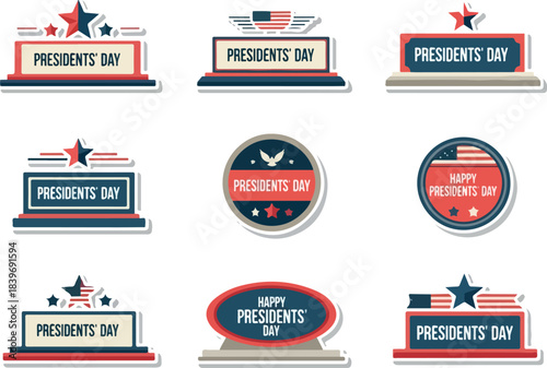 Collection of Patriotic Presidents Day Badge Designs with Red, White, and Blue Accents