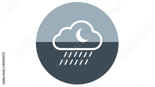 Cloudy Night Sky With Raining Icon Set Against A Two Tone Grey Background Simple Circular Graphic Illustration