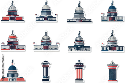 Collection of United States Capitol Building Vector Illustrations
