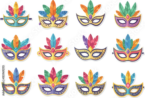 Festive Carnival Masks Collection Colorful Feathered Masquerade