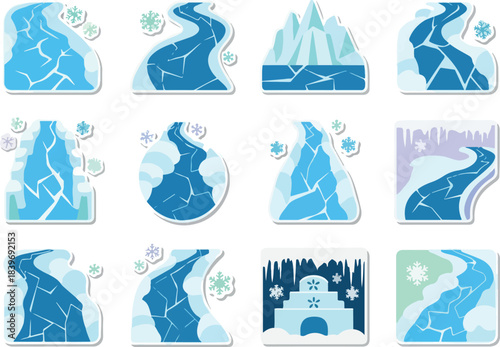Frozen River Collection Vector Illustration of Ice and Snow