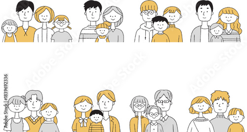 若い世代の家族の上半身セット単色