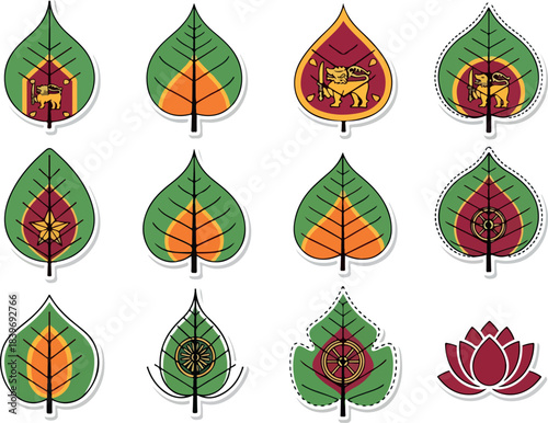 Sri Lankan Bodhi Leaf National Symbols Icon Set