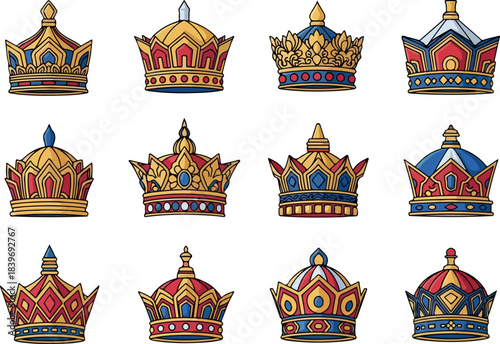 Regal Crown Collection Hand-Drawn Emblems of Royalty and Elegance