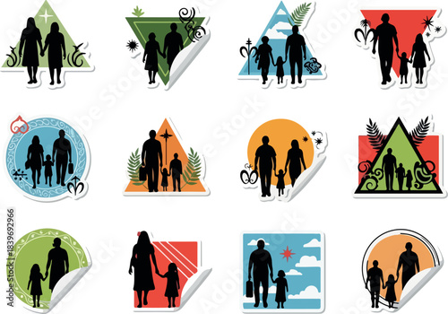Family Silhouette Sticker Set Diverse Designs for Personalized Crafts
