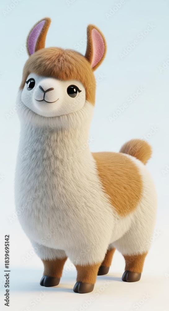 Fototapeta premium Adorable three dimensional rendered cartoon character of a fluffy animal standing against a light background