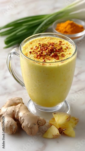 Wallpaper Mural Vibrant Golden Turmeric Milk Drink with Fresh Ginger, Pineapple, and Spices. Torontodigital.ca