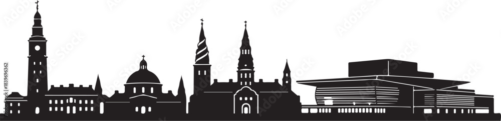 Naklejka premium The City Skyline Silhouette Bundle features a stylish collection of bold, clean urban skylines designed in crisp black silhouettes