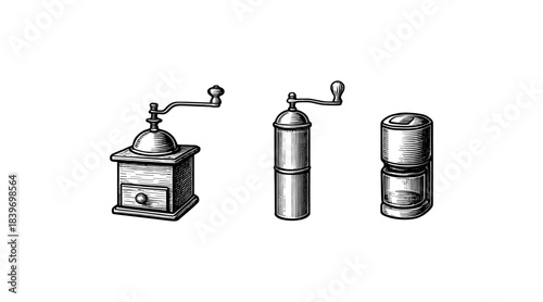 Vintage coffee grinders illustration, perfect for cafe and coffee shop designs