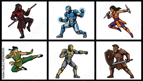 Diverse Fantasy and Sci Fi Characters in Action Poses for Gaming and Illustration