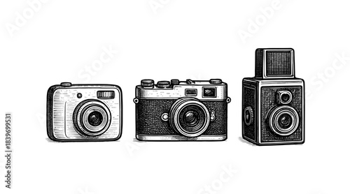 Vintage Camera Illustrations: A Trio of Classic Photography Devices