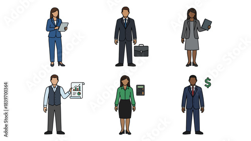 Business Professionals in Formal Attire Engaged in Office Activities Corporate Workplace Teamwork and Communication