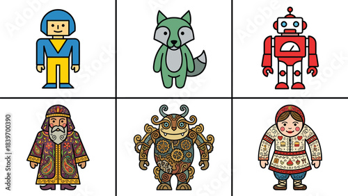 Colorful Cartoon Robots and Amazon Warrior Characters for Children s Content