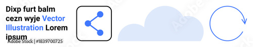 Cloud computing, file sharing, communication, data backup, technology, information services. Graphic icons include a cloud, share symbol and circular arrow. Cloud computing and file sharing