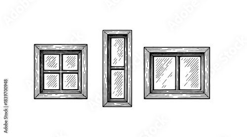 Hand-drawn windows illustration in a clean, minimalist style on a white background