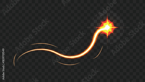 A glowing orange light trail with a bright starburst effect on a transparent background.