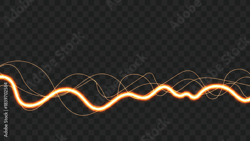 A glowing orange wavy line on a transparent background, depicting energy or a sound wave.