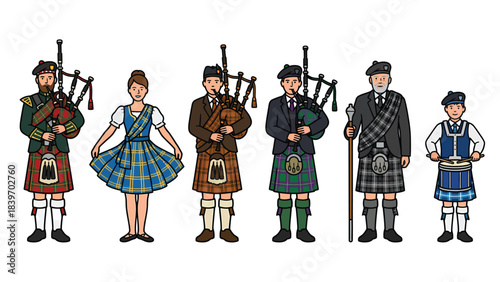 Traditional Scottish Highland Dress Featuring Kilts and Tartan Outfits
