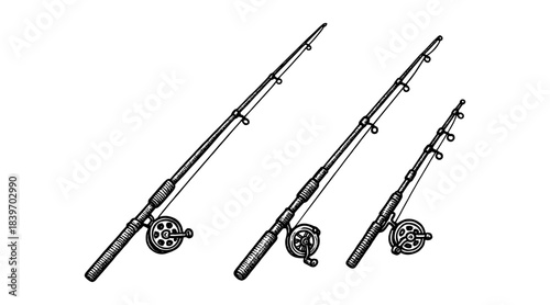 Fishing rods illustration in black and white, perfect for angling concepts