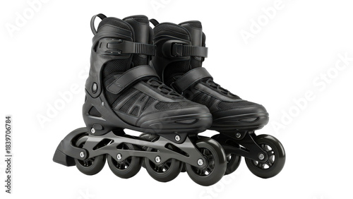 Modern black inline skates pair for exhilarating urban recreation fitness and active outdoor sport lifestyle