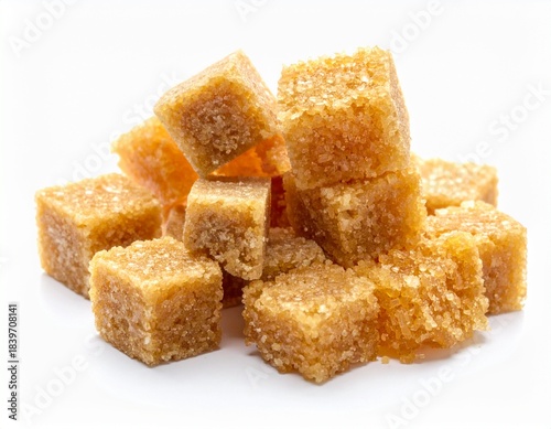 A close up photo of brown sugar piled on a white surface in soft focus photography