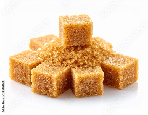 A close up photo of brown sugar piled on a white surface in soft focus photography