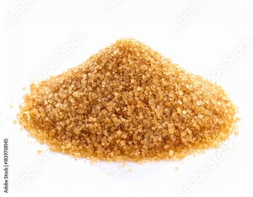 A close up photo of brown sugar piled on a white surface in soft focus photography