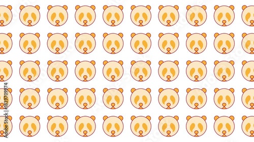 Pattern of repeating orange panda faces on white backdrop. Great for childrens products, fabric prints, stationery, and digital wallpapers.