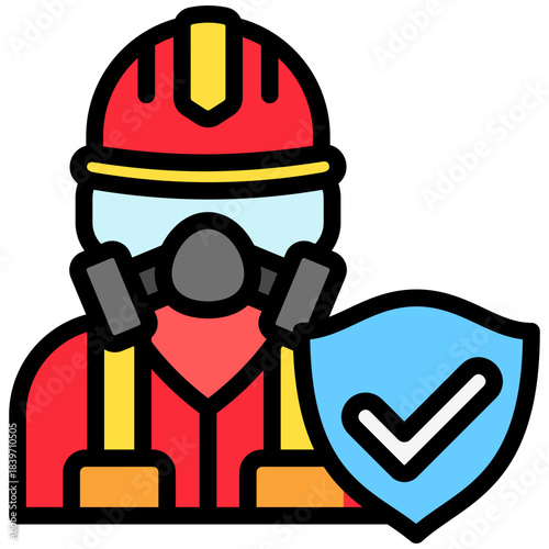 Safety Gear Outline Color Icon Mini Illustration, Use For Modern Concept, Print, Ui, Ux Kit, Web And App Development. Vector Related To Firefighter, Rescue And More