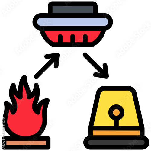 Siren Outline Color Icon Mini Illustration, Use For Modern Concept, Print, Ui, Ux Kit, Web And App Development. Vector Related To Firefighter, Rescue And More