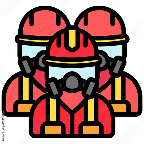 Fire Brigade Outline Color Icon Mini Illustration, Use For Modern Concept, Print, Ui, Ux Kit, Web And App Development. Vector Related To Firefighter, Rescue And More
