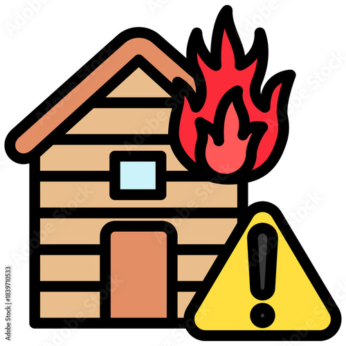 Fire Alert Outline Color Icon Mini Illustration, Use For Modern Concept, Print, Ui, Ux Kit, Web And App Development. Vector Related To Firefighter, Rescue And More