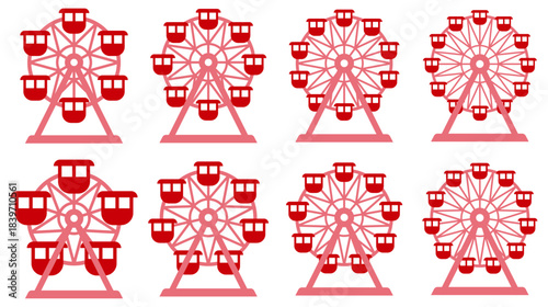 様々な形の観覧車のアイコンのベクターイラストのセット