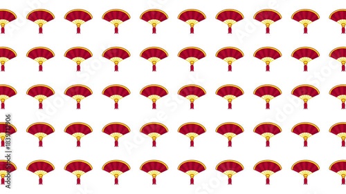 Repeating pattern of red and gold paper fans. Perfect for chinese new year designs or festive backgrounds, party invitations, and textile prints.