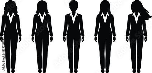 Business people silhouette, diverse hairstyles, professional attire, corporate fashion, office wear, team unity, formal clothing, workplace diversity, career concept, business illustration