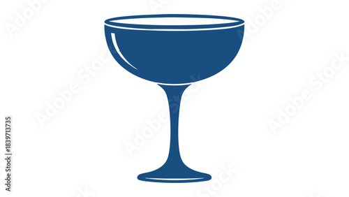Elegant Deep Blue Glass Coupe Cocktail Glass Filled with White Liquid on Black Background Minimalist Design