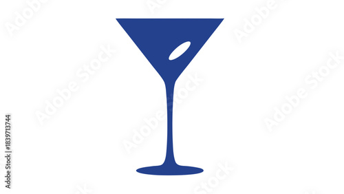 Elegant Deep Blue Martini Glass Silhouette on Black Background with Subtle Reflections Minimalist Design for Cocktail Drinks and Nightlife