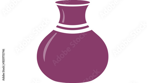 Elegant Deep Purple Ceramic Vase With White Horizontal Stripes on Neck and Base Isolated on Black Background