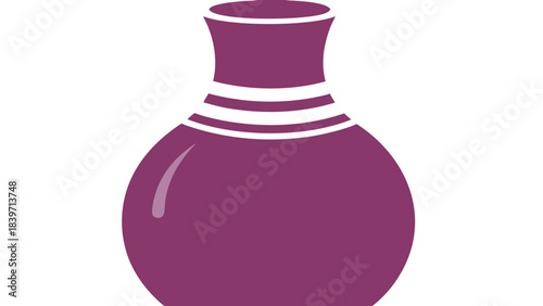 Elegant Deep Purple Ceramic Vase with White Stripes Decorative Object on Black Background