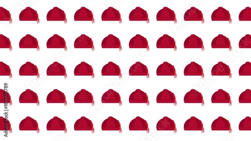 Repeating pattern of numerous small red baseball caps. Ideal for sportsthemed designs, apparel prints, or any project needing a fun and vibrant pattern.
