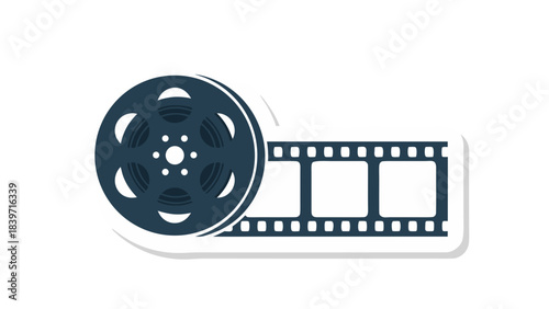 Film Reel and Strip Icon Cinematic Concept Representing Movie Making and Video Production With Dark Blue and White Colors On A Transparent Background