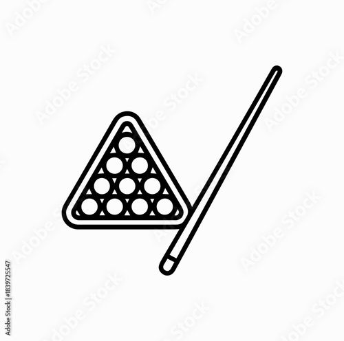Billiard Balls in Triangle Rack with Cue Stick – Pixel Perfect Linear Icon