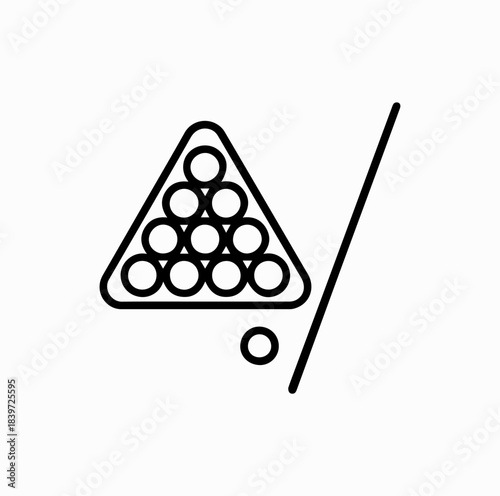 Billiard Balls in Triangle Rack with Cue Stick – Pixel Perfect Linear Icon