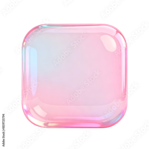 Iridescent rounded square shape with a pink and pearl color scheme