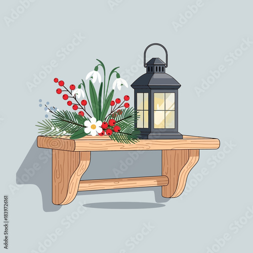 Elegant Christmas Decoration with Lantern and Pine Branches for Festive Decor