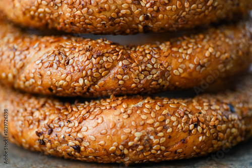 Close up of Simit Turkish Sesame Bread