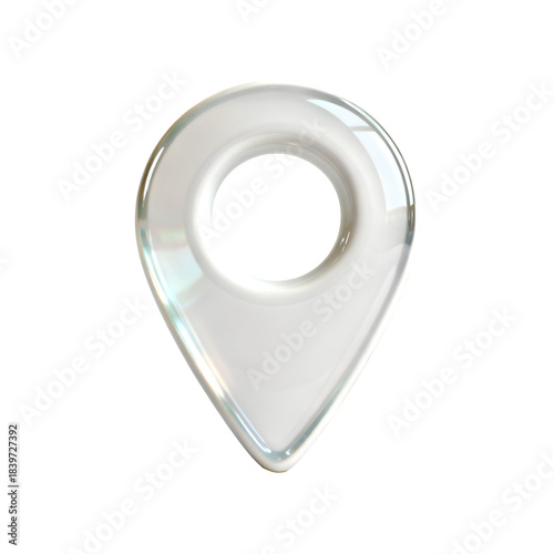 A glossy white location pin icon isolated on a dark black background