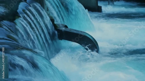 Industrial Effluent: A dynamic shot showcasing the forceful expulsion of water from a industrial outlet, creating a compelling visual of raw power, movement, and a potential environmental impact.