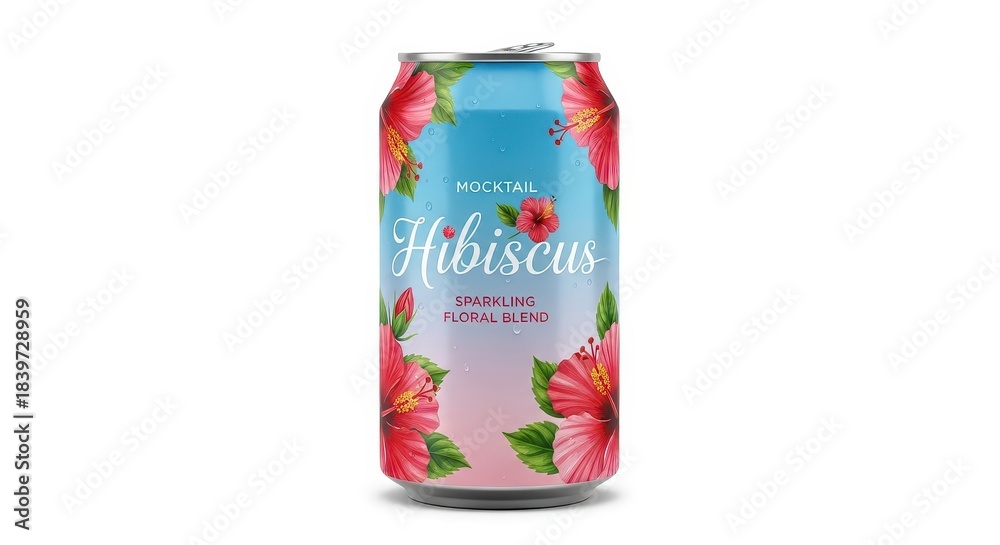 Fototapeta premium Beverage container mockup prominently featuring vibrant floral decoration and tropical inspiration